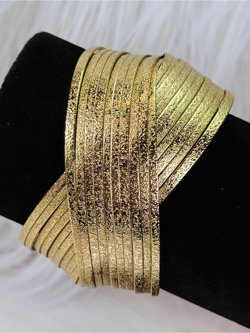 Bold Goldtone Textured Wide Band Cuff Bracelet